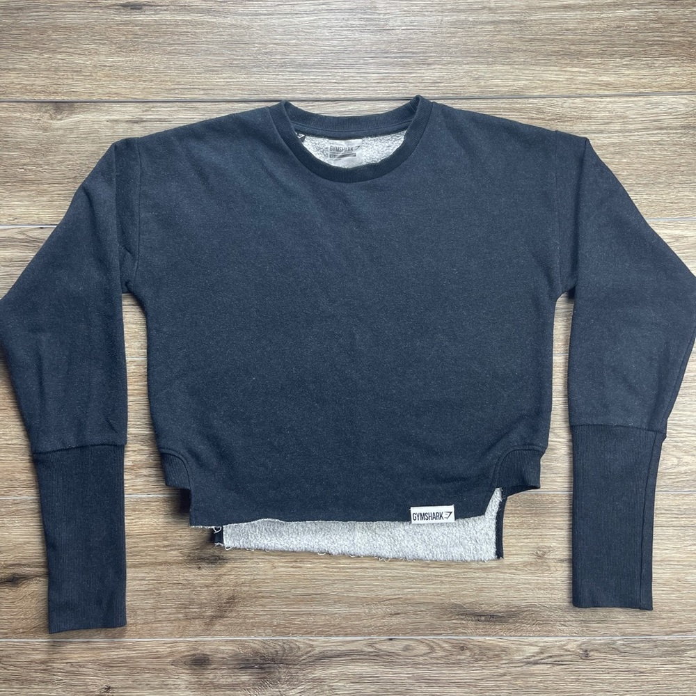gymshark long sleeve womens Charcoal Black/Grey  crop top Size Small Cotton